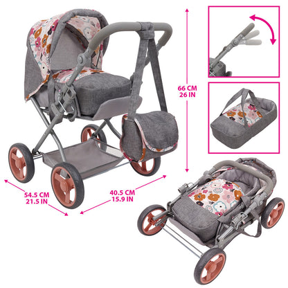 509 Crew: Melange Flora - Kelly Deluxe Doll Pram - Matching Bag, Ages 3+