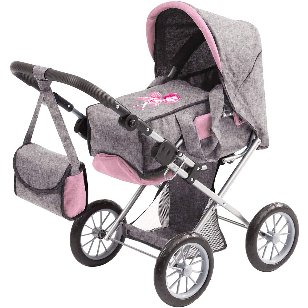 Bambolina Orlando Modern 3-in-1 Doll Pram - Fairy Design, Pink and Gre ...