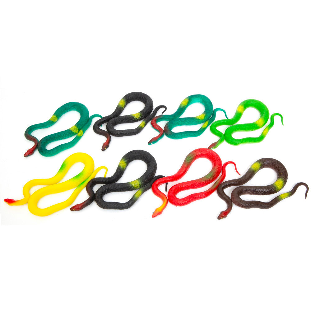 Boley: 19" Rubber Snakes - 8 Pack Assorted Colors - Lifelike Design Reptile Toy Figures