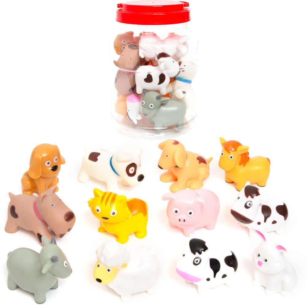 Boley: Bath Toy Bucket: Farm Animals - 12pc Playset - Cartoon Animal-Themed Water Toys