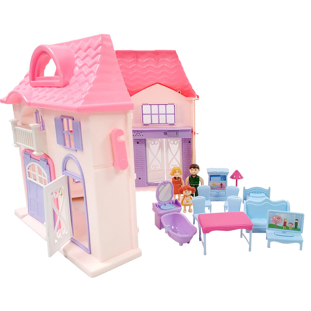 Boley: Doll House - Pink & Purple - 16pc Playset - 3 Family Dolls, Kids 3+