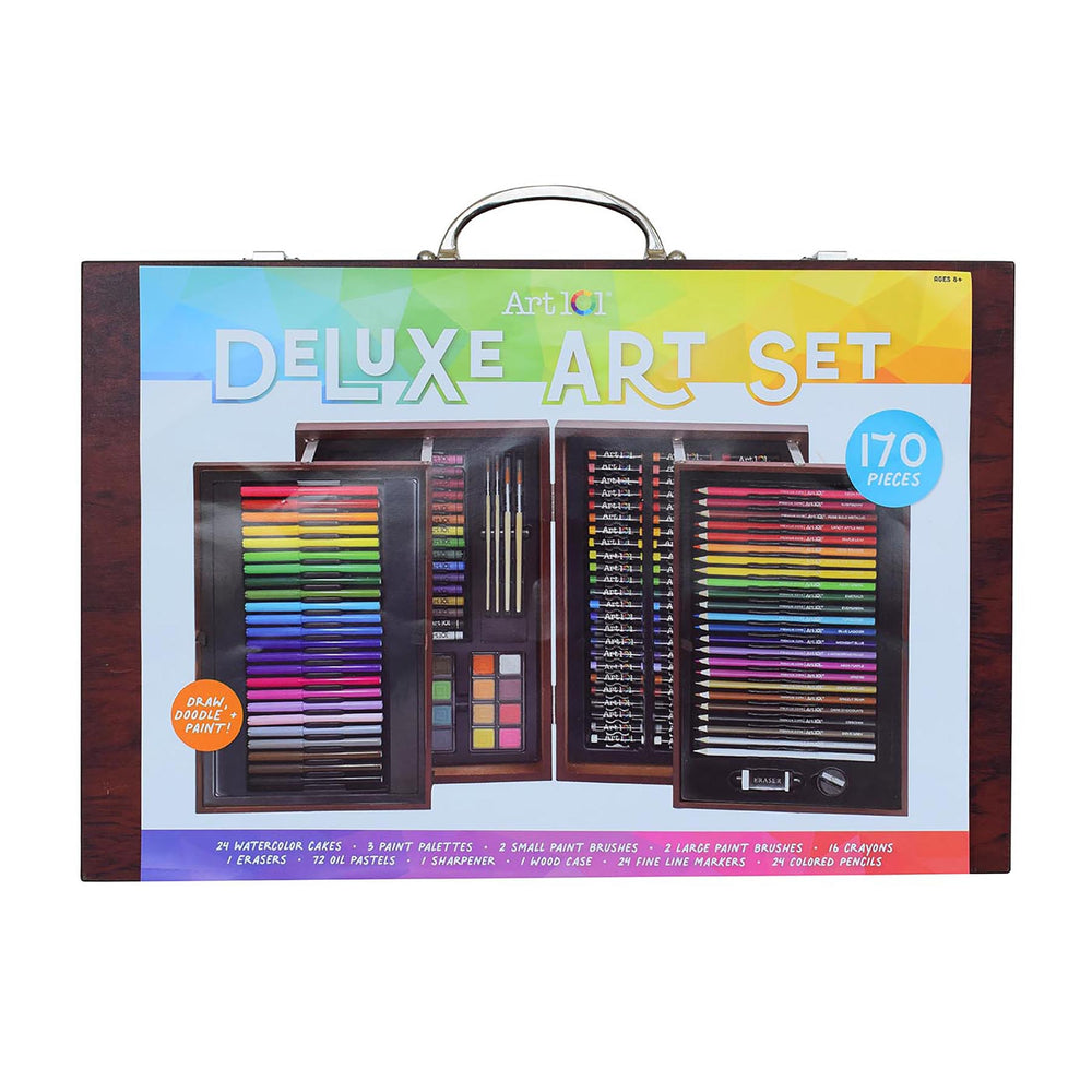 Art 101 Deluxe Wood Art Set - 170 Piece Multimedia Art Supply Kit