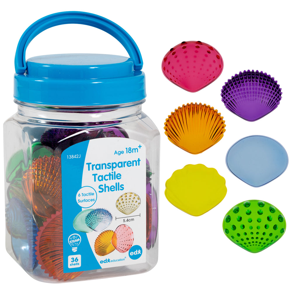 edxeducation Tactile Shells Set - Transparent Mini Jar - 36 Count