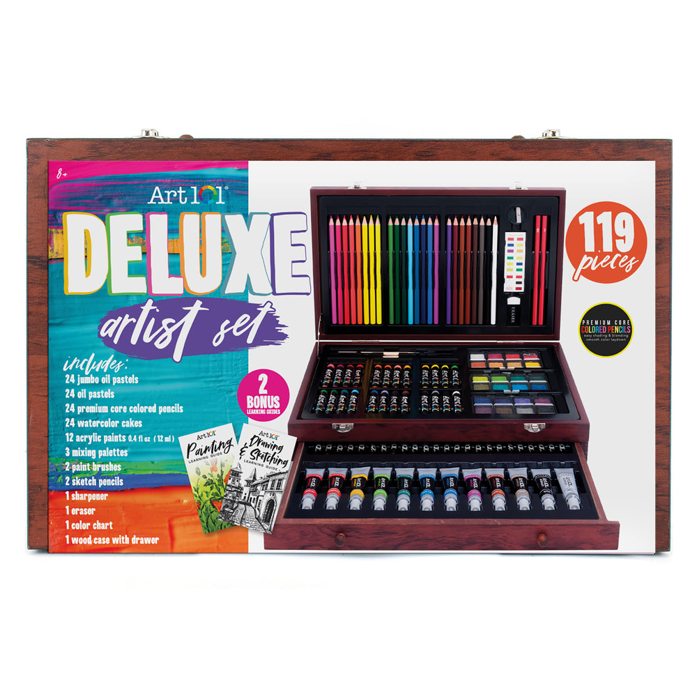 Art 101 Deluxe Wood Organizer Case Art Set - 119 Pieces