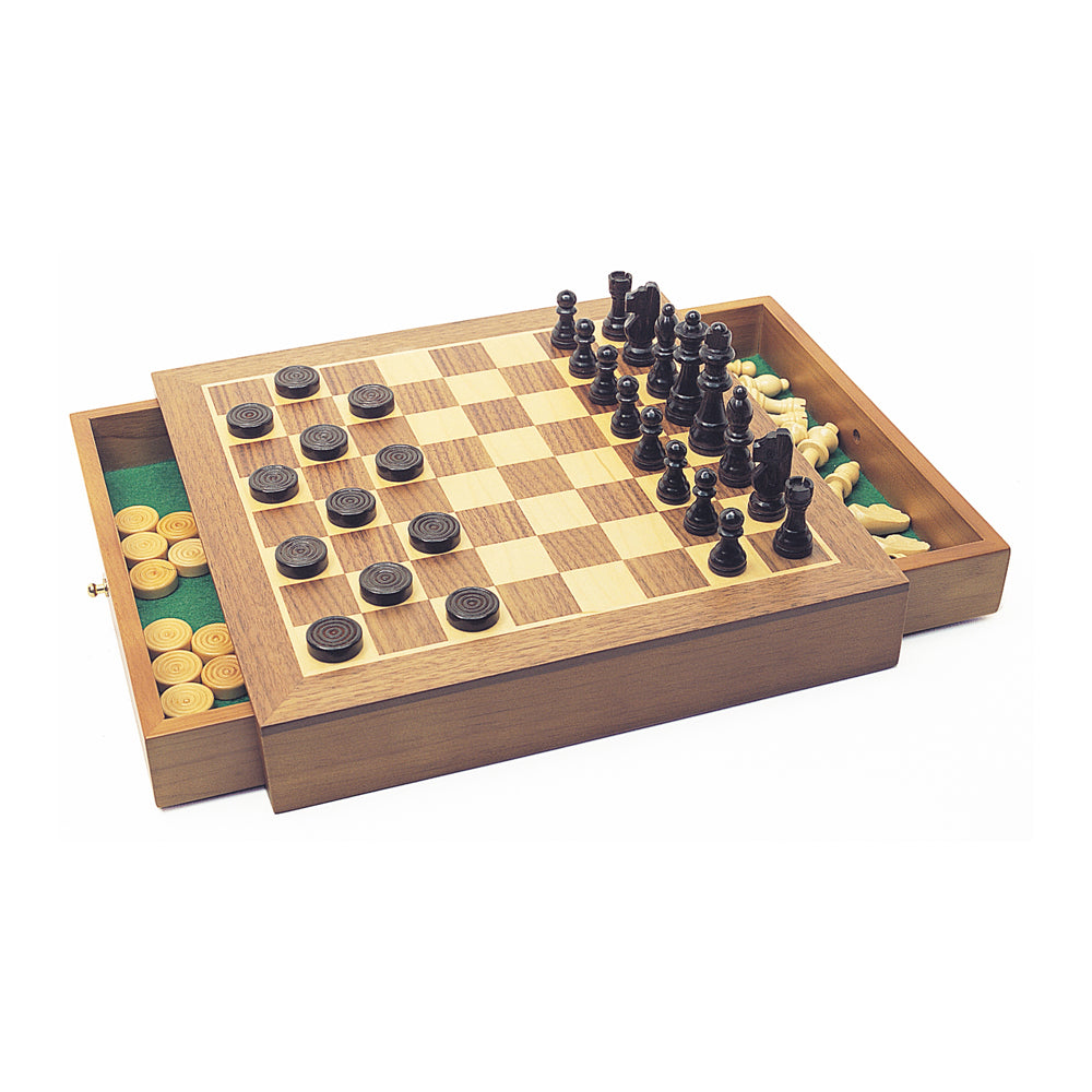 House of Marbles Deluxe 3-in-1 Wooden Chess, Checkers, and Draughts Set