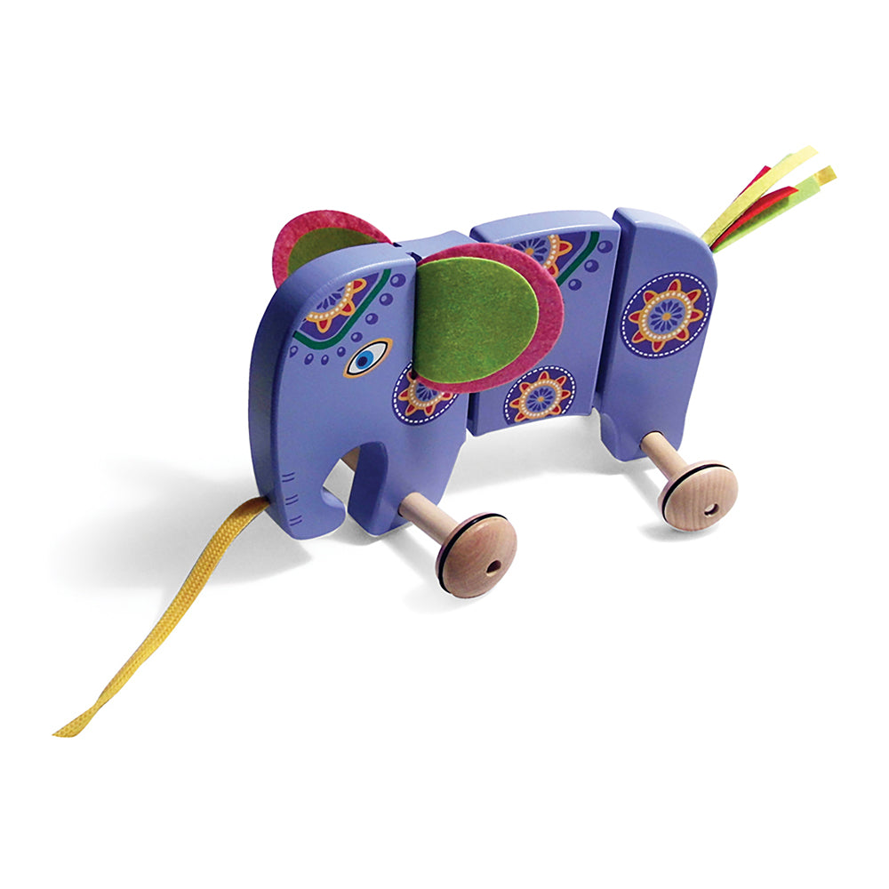 TiddlyTots Lavender Wooden Pull-Along Elephant Toy