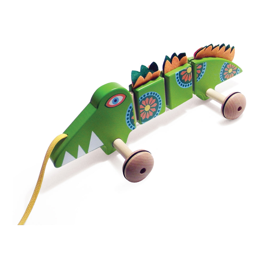 TiddlyTots Large Wooden Pull-Along Crocodile - Eco-Friendly Toy