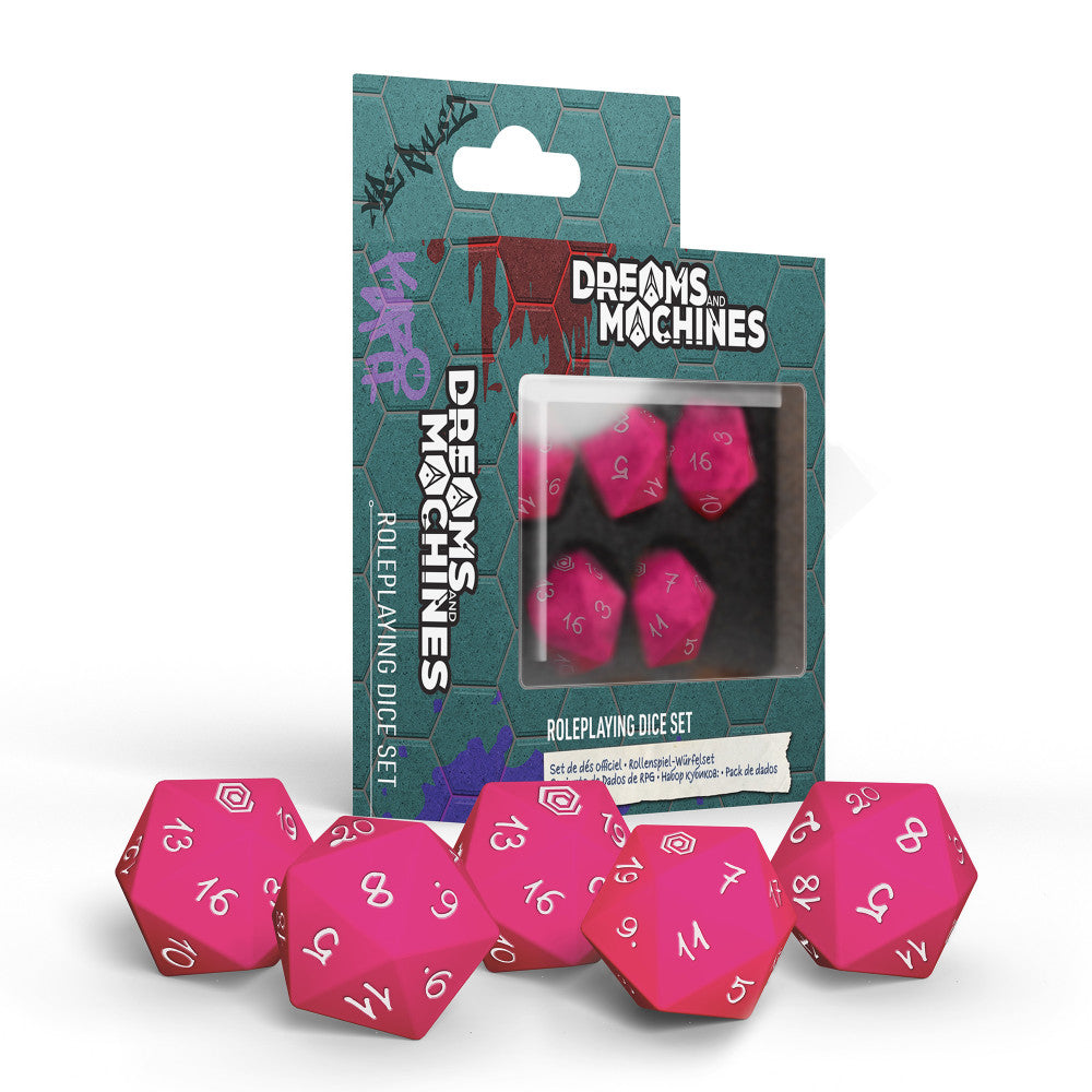 Modiphius Entertainment Dreams and Machines Hot Pink RPG Dice Set