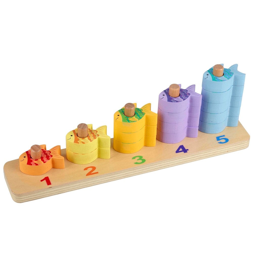 Orange Tree Toys Counting Fish - Educational Wooden Stacking Toy for Toddlers