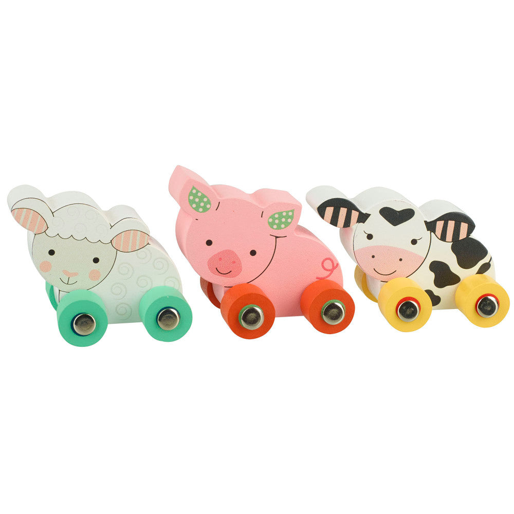 Orange Tree Toys First Farm Animals - Colorful Wooden Animals on Wheels