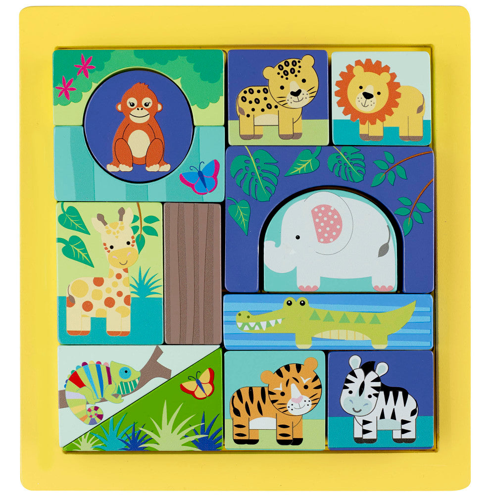 Orange Tree Toys Jungle Animals Wooden Block Puzzle for Toddlers - Ages 1+