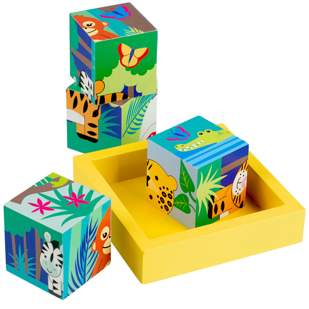 Orange Tree Toys Jungle Animals 4-Piece Wooden Block Puzzle - Ages 1+