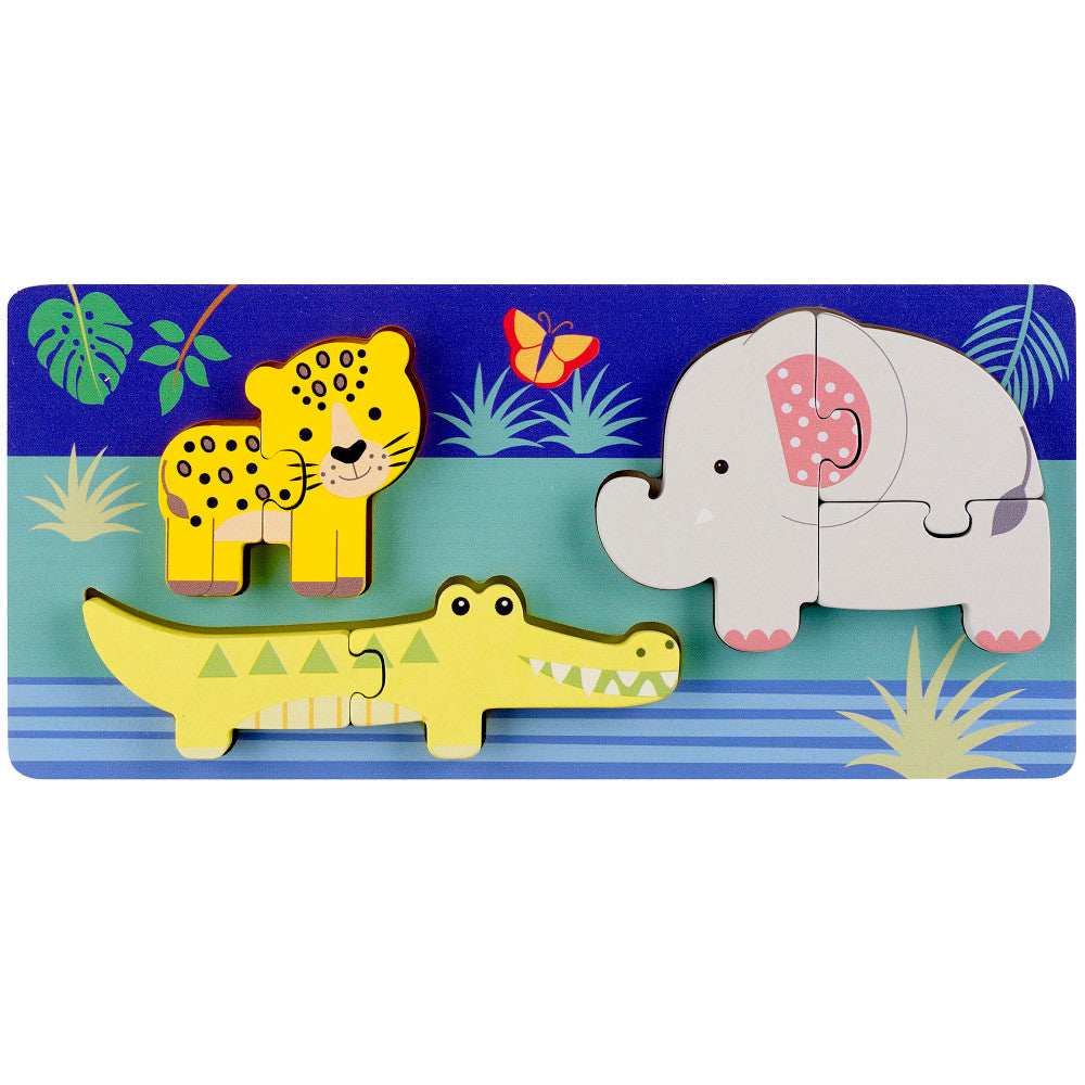 Orange Tree Toys Jungle Animals 3-Pack Wooden Mini Puzzles - Age 1+