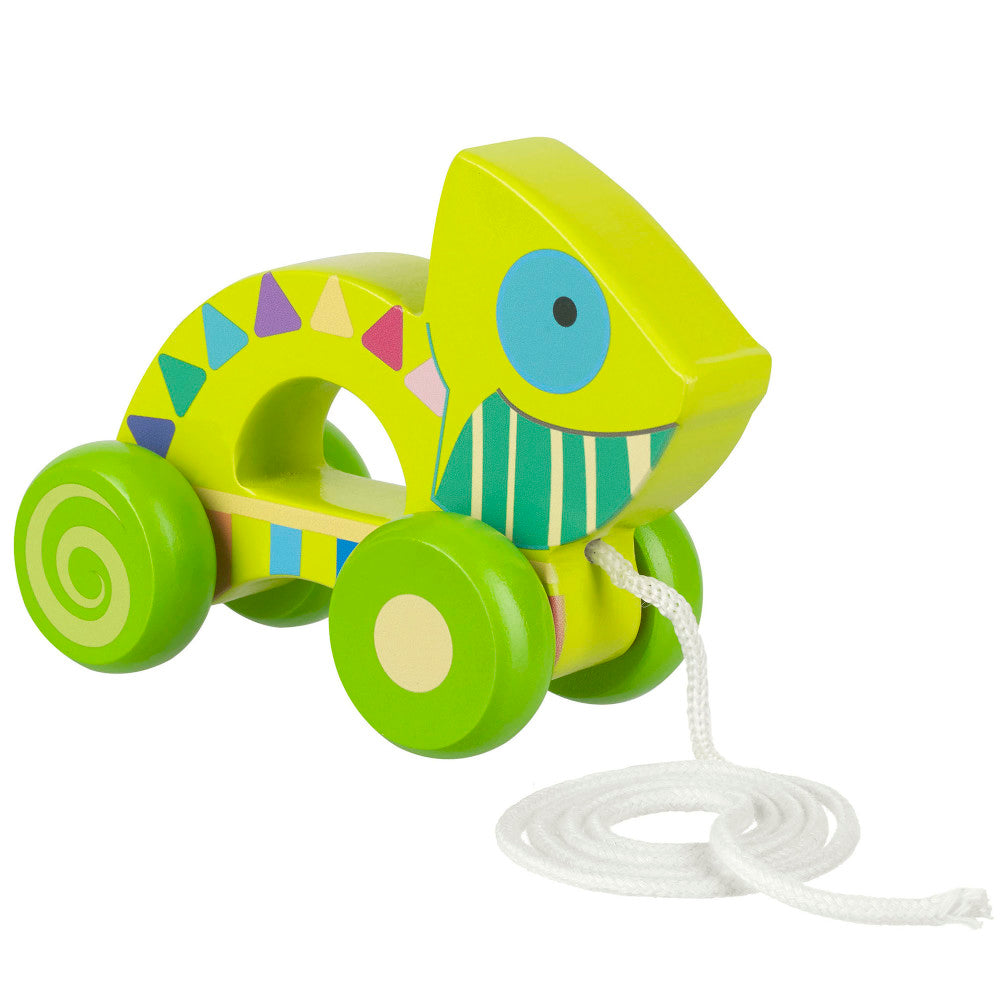 Orange Tree Toys Pull-Along Chameleon - Colorful Wooden Toy for Toddlers