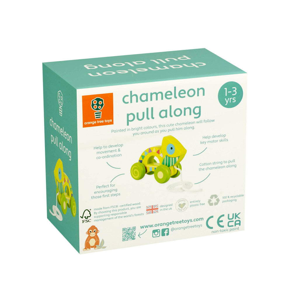 Orange Tree Toys Pull-Along Chameleon - Colorful Wooden Toy for Toddlers