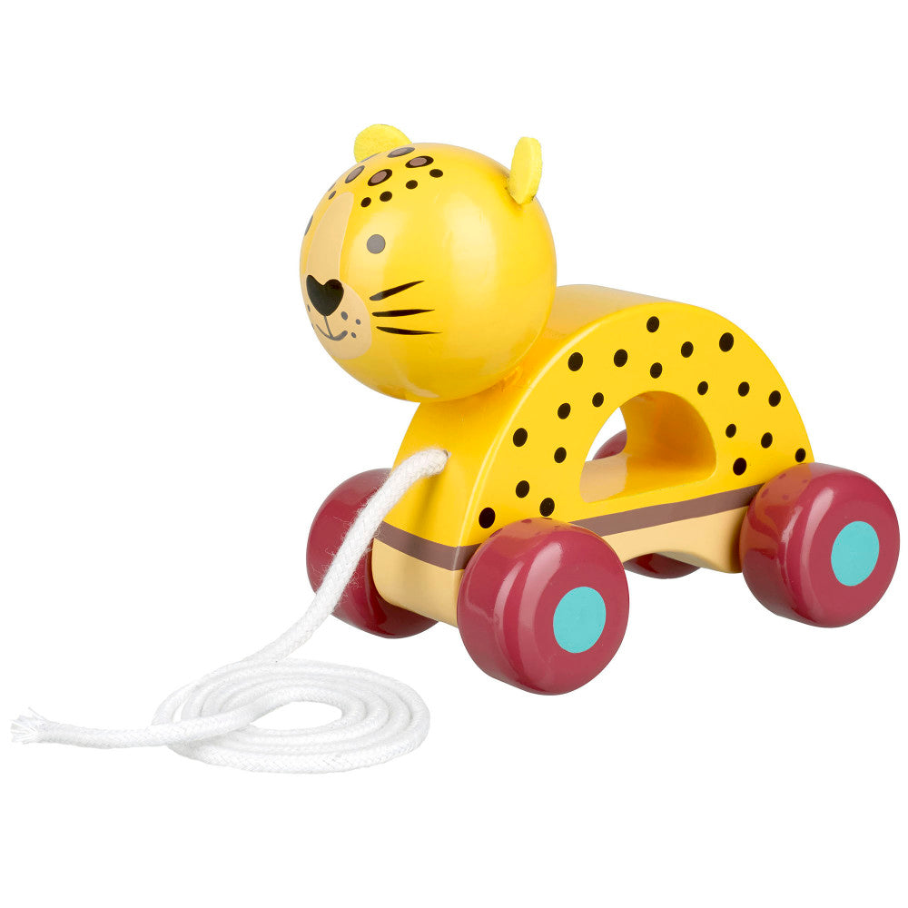 Orange Tree Toys Pull-Along Leopard - Brightly Colored Wooden Toy for Toddlers