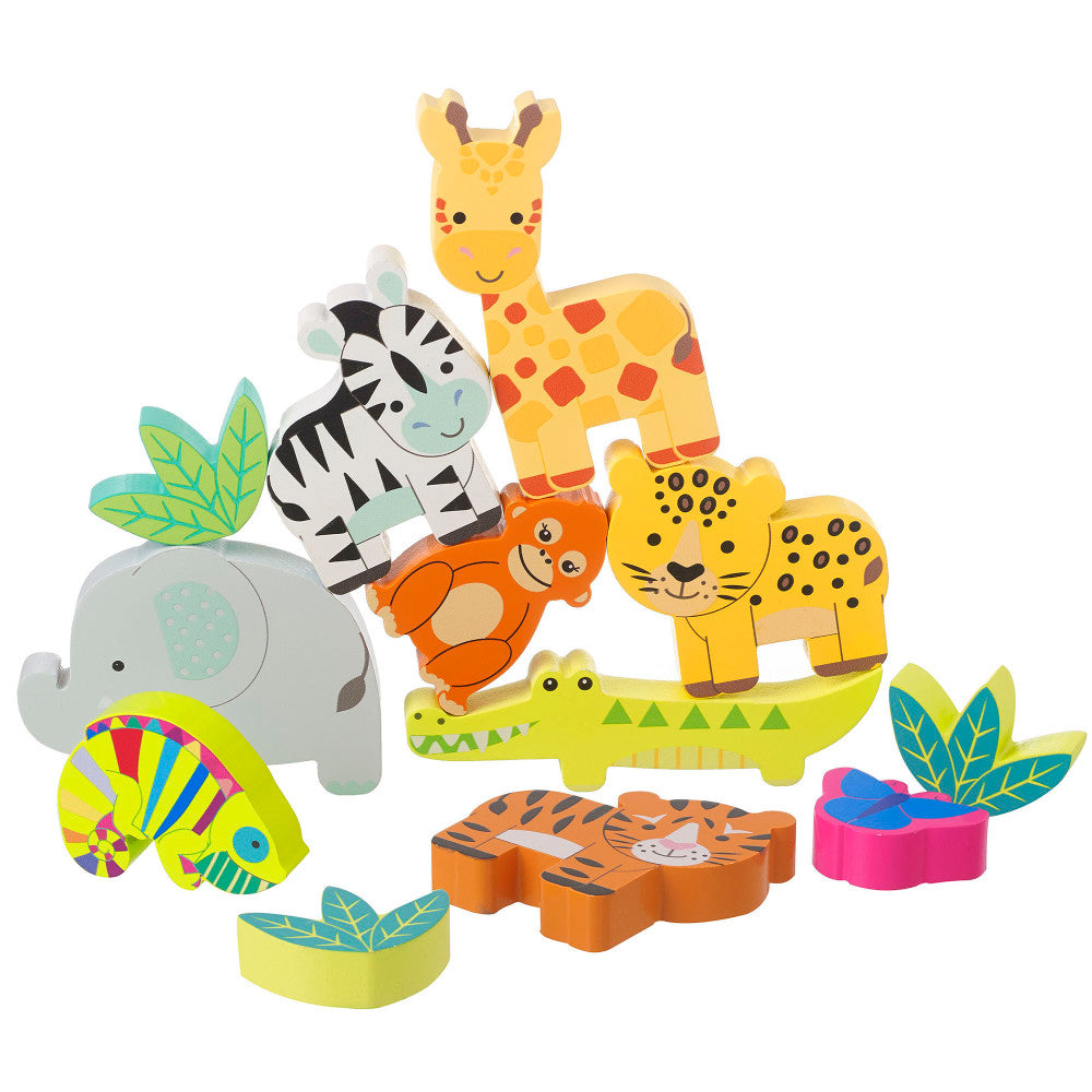 Orange Tree Toys Stacking Jungle Animals Set - Colorful Wooden Toys for Toddlers