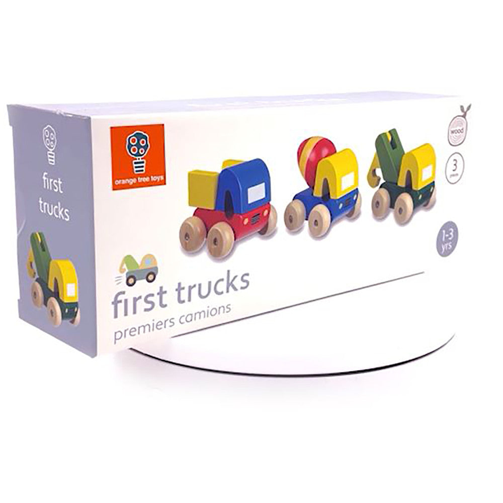 Orange Tree Toys First Trucks - Set of 3 Wooden Vehicles for Toddlers