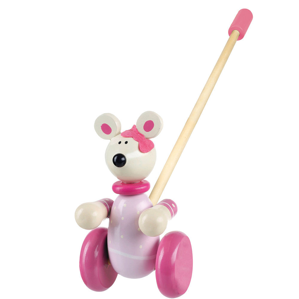 Orange Tree Toys Push Along Pink Mouse - Wooden Toddler Toy