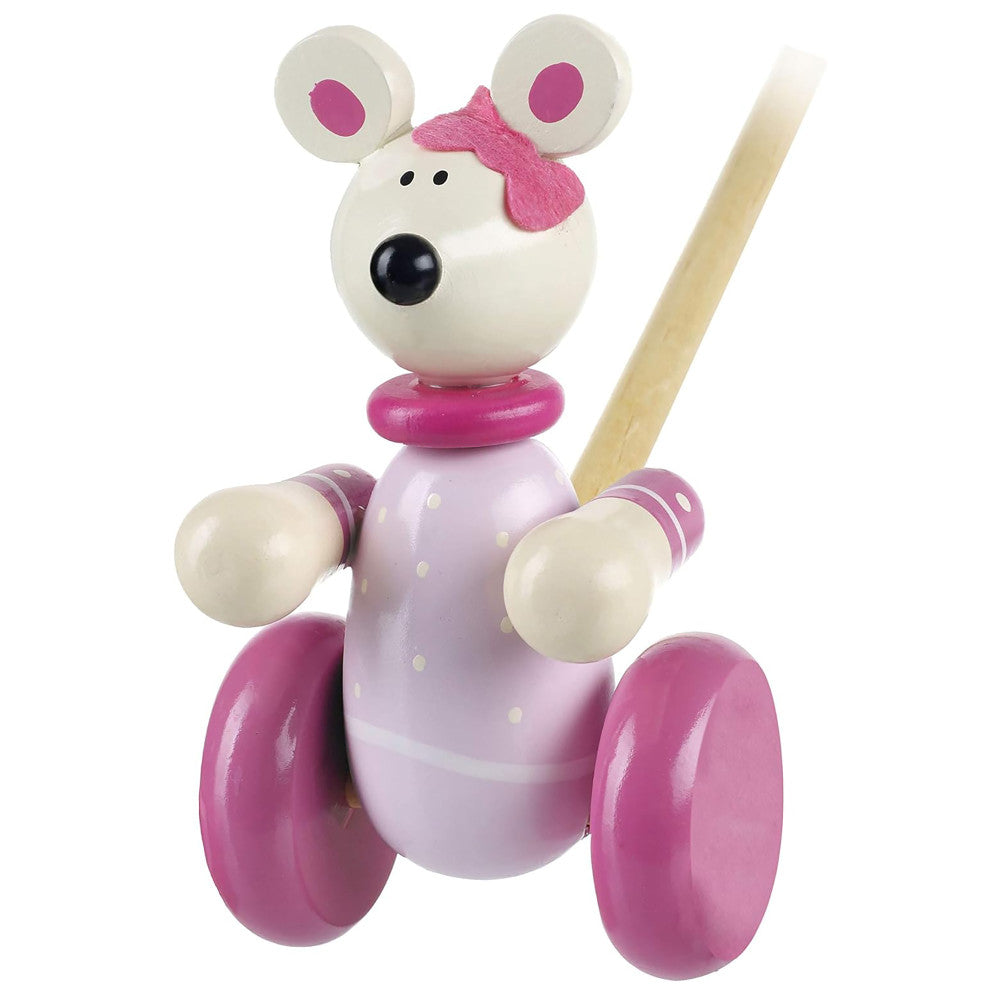 Orange Tree Toys Push Along Pink Mouse - Wooden Toddler Toy