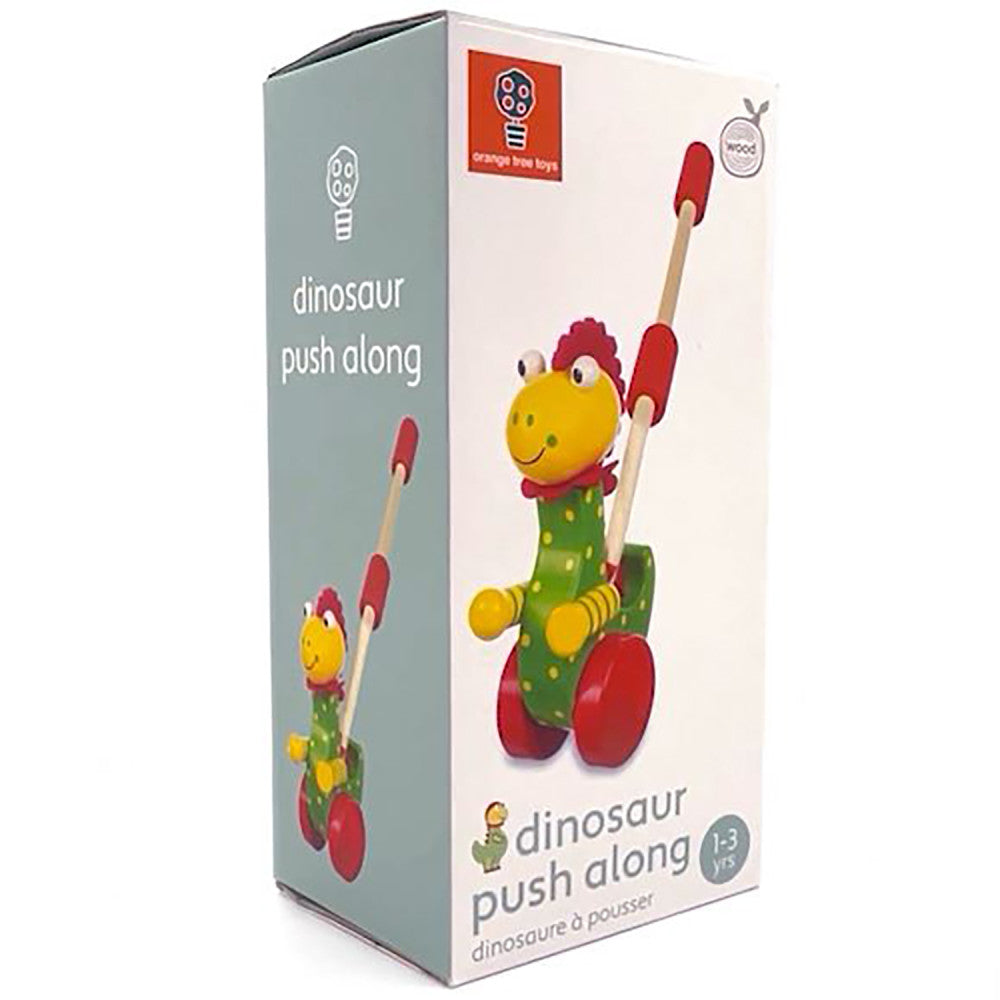 Orange Tree Toys Push-Along Dinosaur - Colorful Wooden Toddler Toy