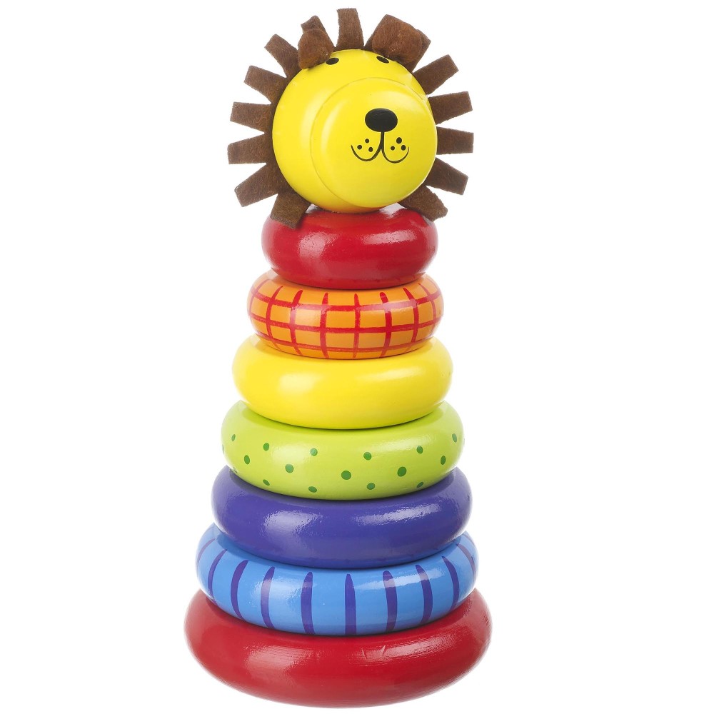 Orange Tree Toys Lion Stacking Ring - Colorful Wooden Puzzle for Toddlers