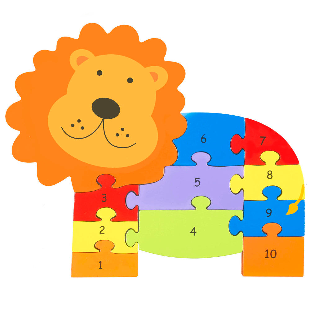 Orange Tree Toys Lion Number Puzzle - 11-Piece Educational Wooden Set, Ages 1+