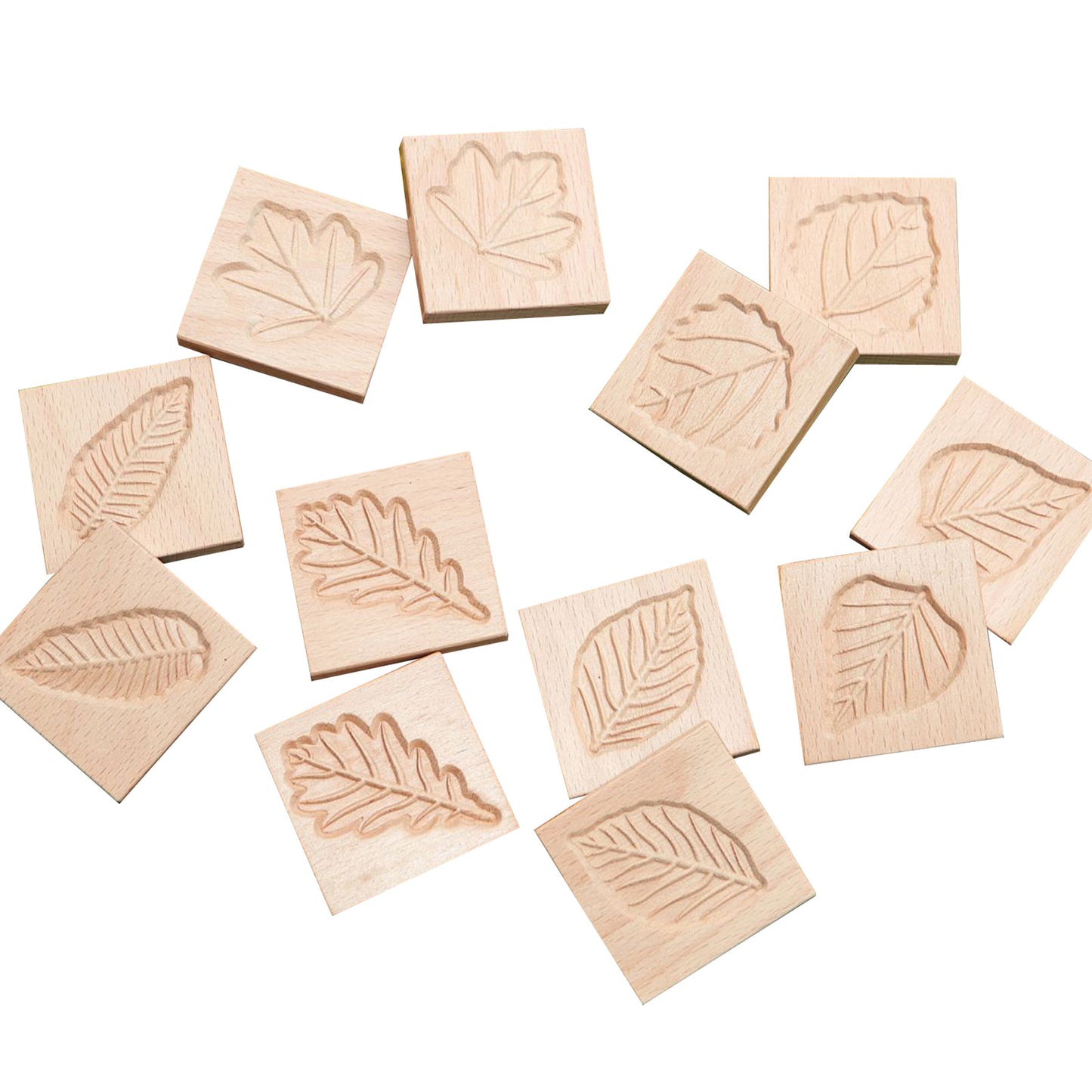 Yellow Door Match Me Sensory Leaf Tiles - Educational Wooden Set - 12 Pieces