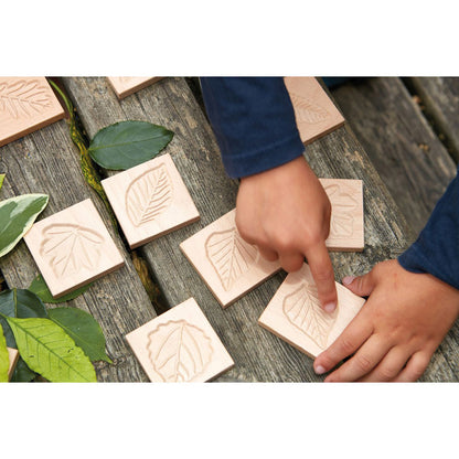 Yellow Door Match Me Sensory Leaf Tiles - Educational Wooden Set - 12 Pieces