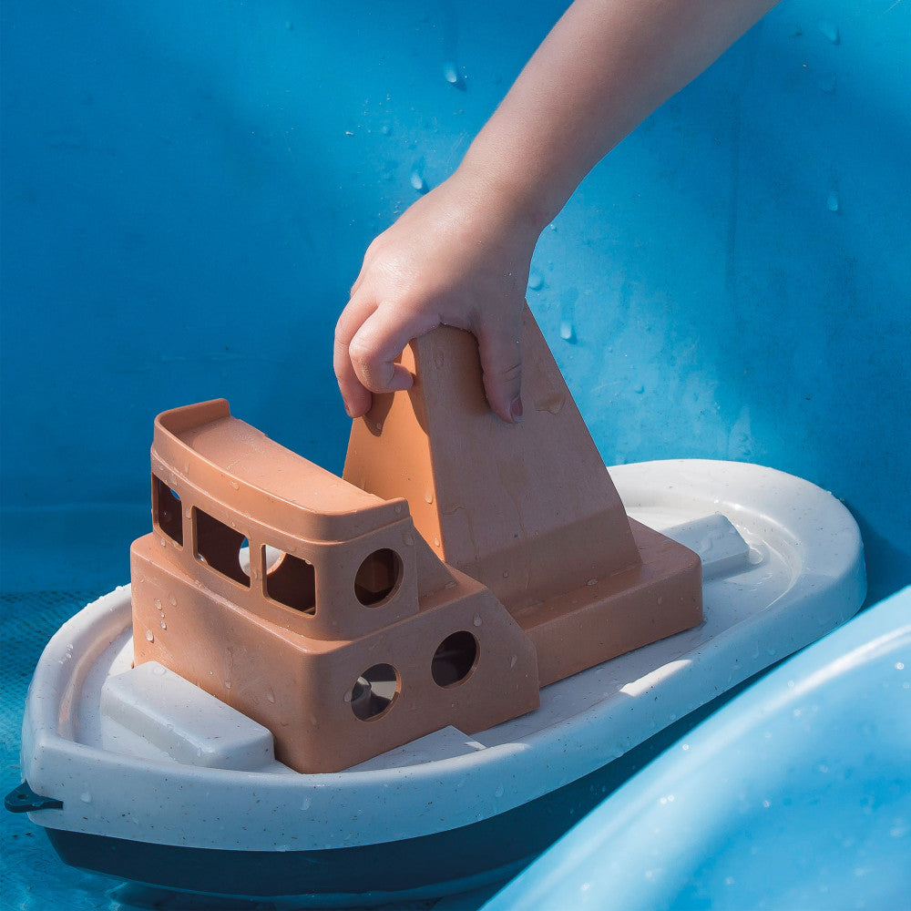 Dantoy BIO Tuff Tuff Boat - Eco-Friendly Toy Tug Boat in Peach & Blue