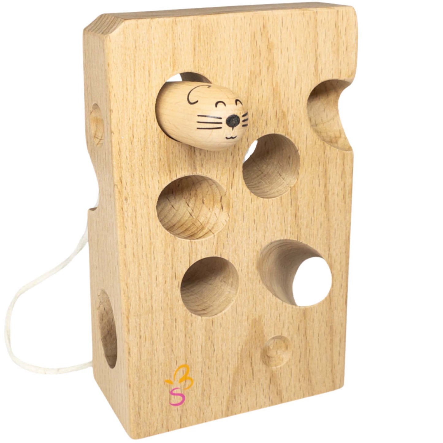 Extasticks Cheesalino Montessori Wooden Lacing Toy - Cheese and Mouse Design