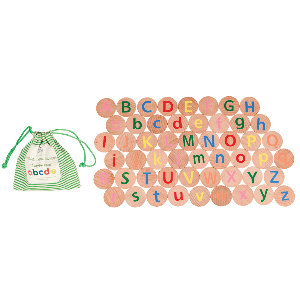 The Freckled Frog Alphabet Matching Pairs - Educational Wooden Disc Set - 52 Pieces