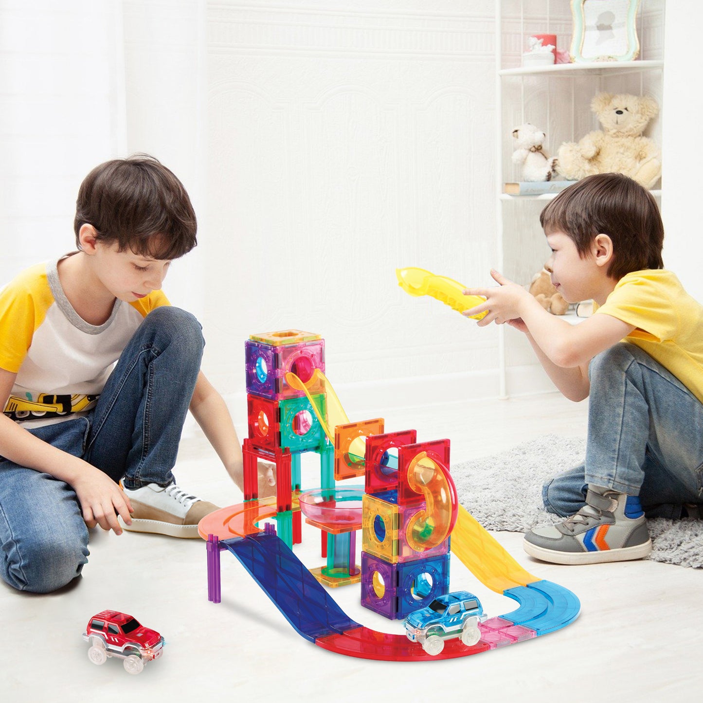 PicassoTiles 108-Piece 2-in-1 Magnetic Marble Run & Racing Track Set