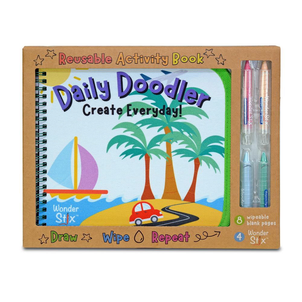 The Pencil Grip Daily Doodler Reusable Activity Book - Travel Cover with 4 Wonder Stix