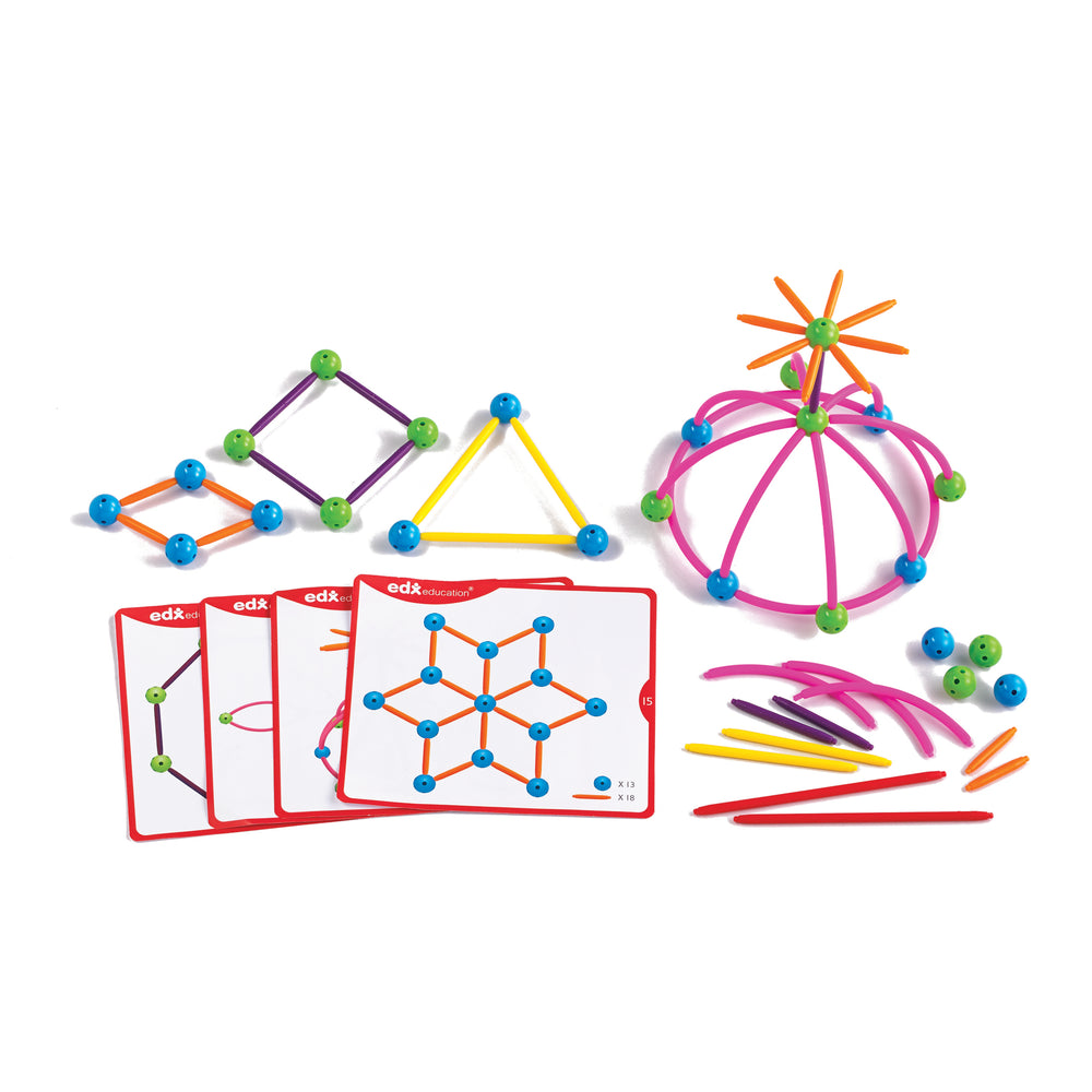 edxeducation Skeletal Starter Geo Set - 144 Pieces with Activity Cards - Multicolored