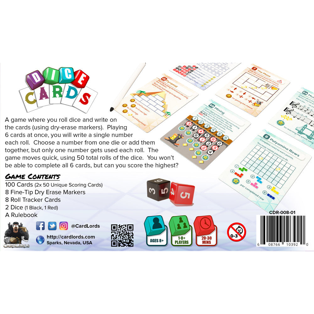 CardLords Dice Cards: 50 Roll & Write Mini Games, Ages 8+