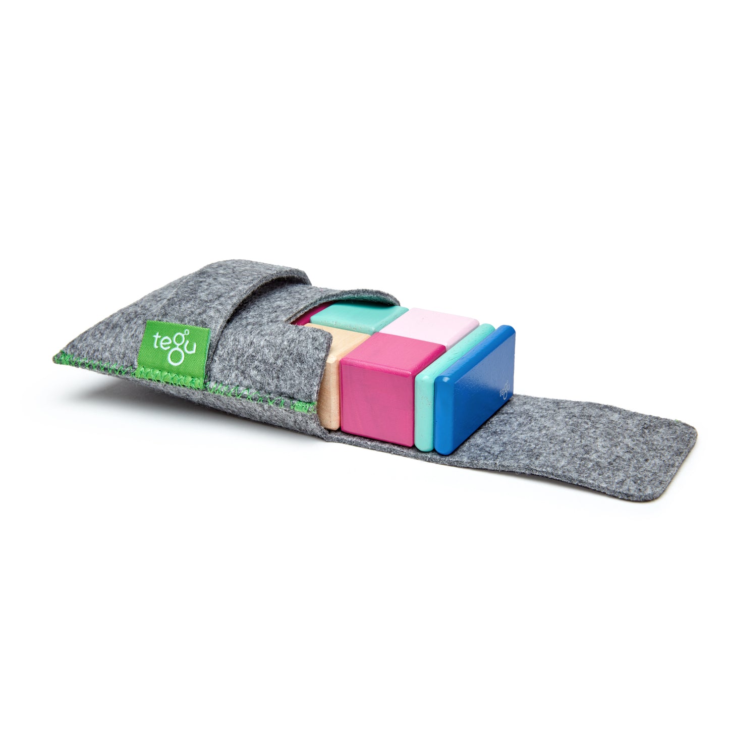 Tegu Magnetic Wooden Blocks, 8-Piece Pocket Pouch - Blossom