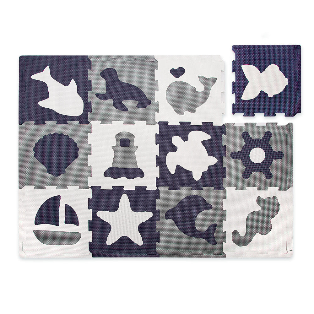 Hakuna Matte: Stylish Baby Mat: Marine World - 47x35", 12 Foam Floor Tiles W/ Removable Shapes