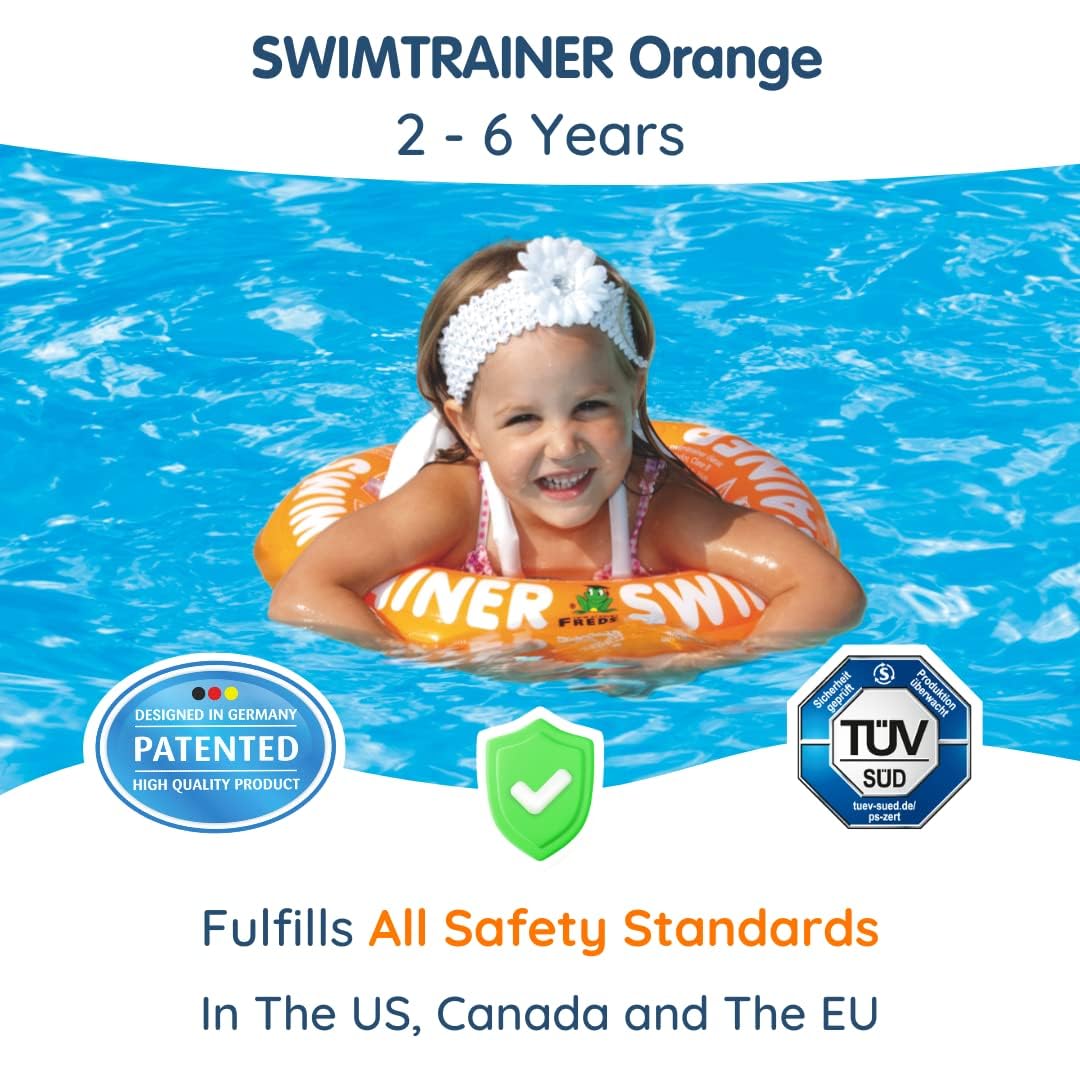 FREDS SWIM ACADEMY's SWIMTRAINER Classic Orange - Toddler Pool Float with Adjustable Safety Belt