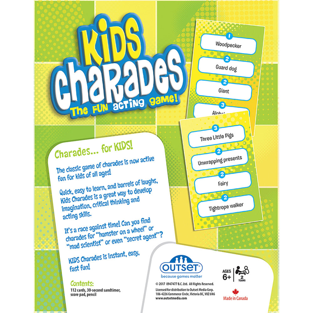 Outset Media: Kids Charades (New Box Size) - 300 Charades, Party Game, Ages 6+, 2 Teams