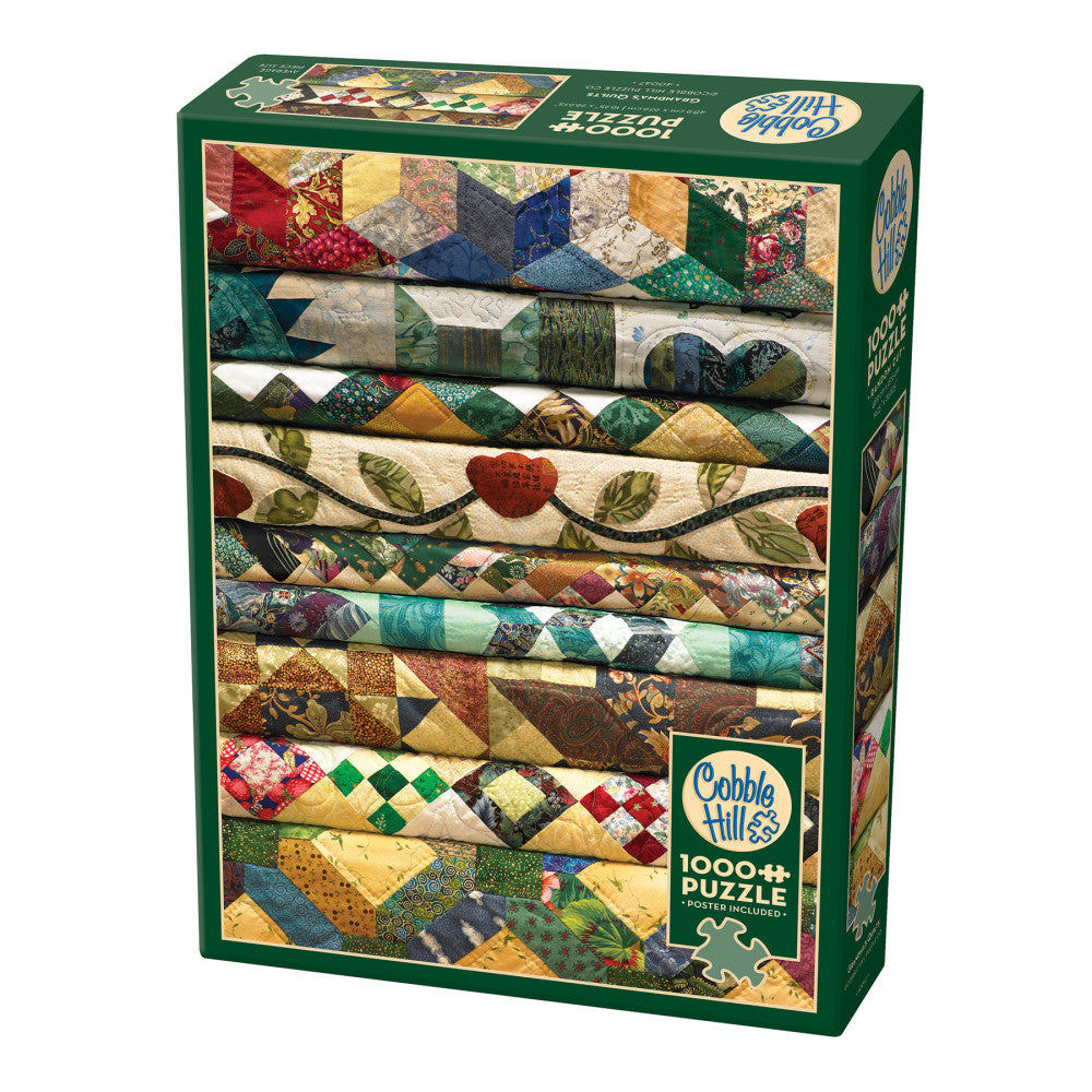 Cobble Hill 1000 Piece Puzzle: Grandma's Quilts - Eco-Friendly Jigsaw with Poster