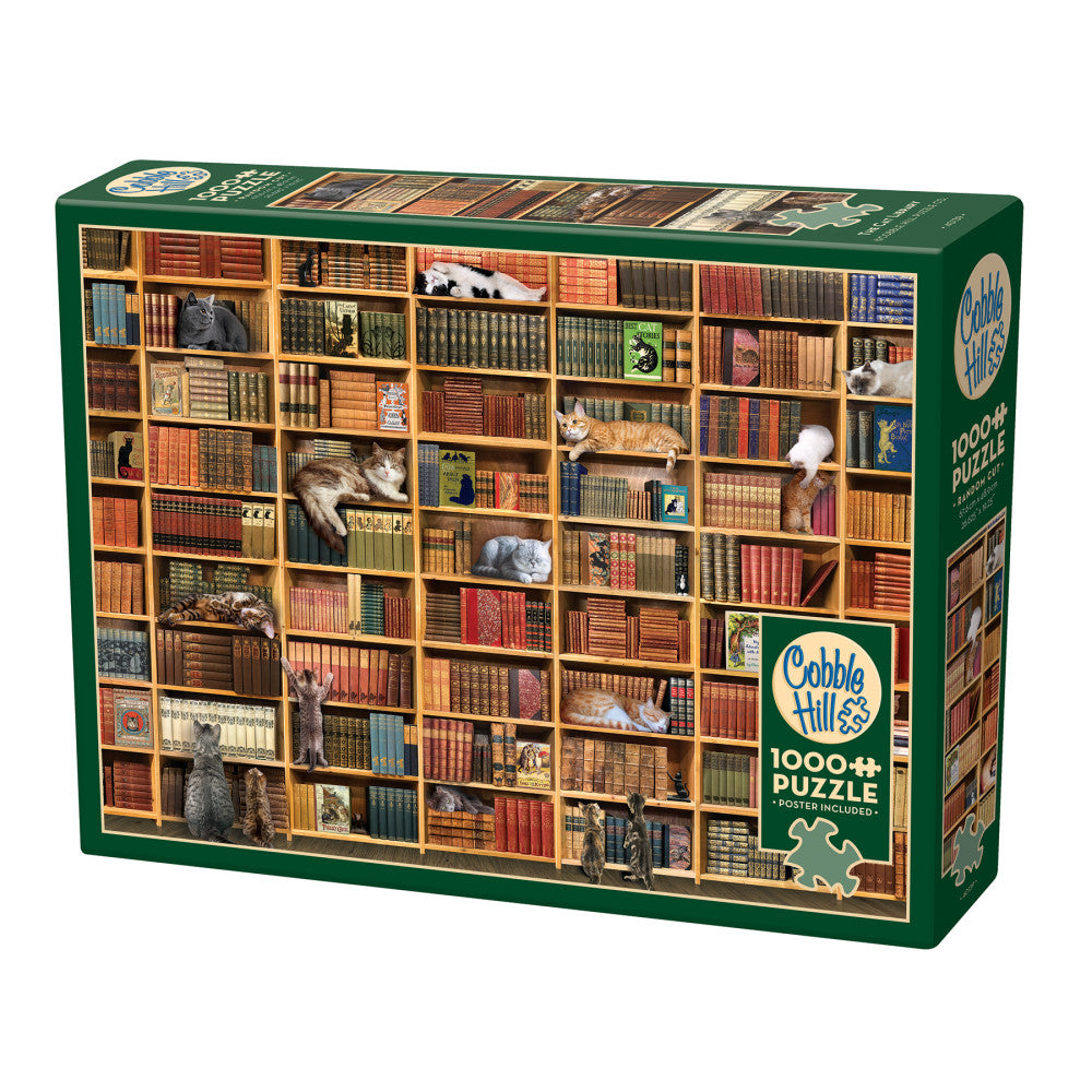 Cobble Hill 1000-Piece Puzzle: The Cat Library - Eco-Friendly Jigsaw with Poster