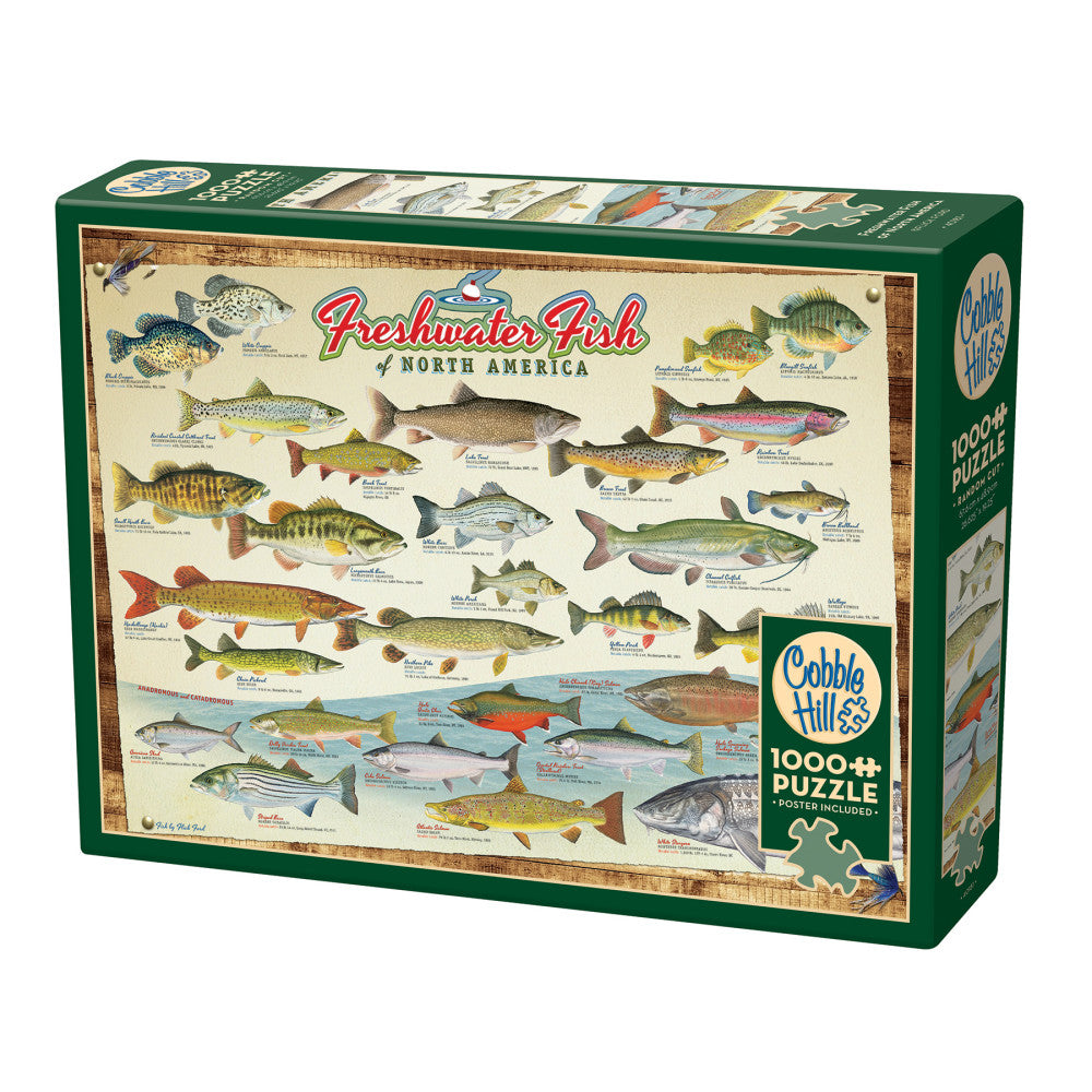 Cobble Hill 1000 Piece Puzzle: Freshwater Fish of North America with Reference Poster