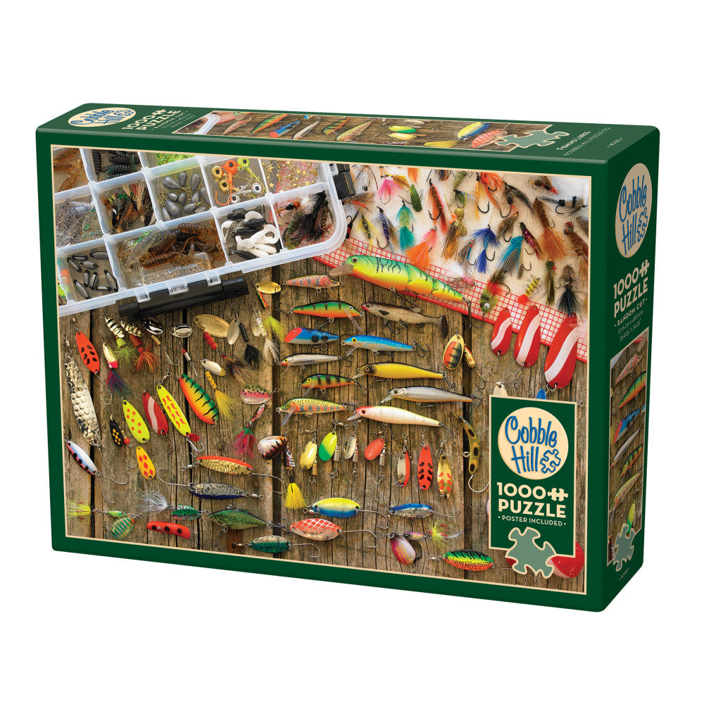 Cobble Hill Fishing Lures 1000-Piece Jigsaw Puzzle with Reference Poster