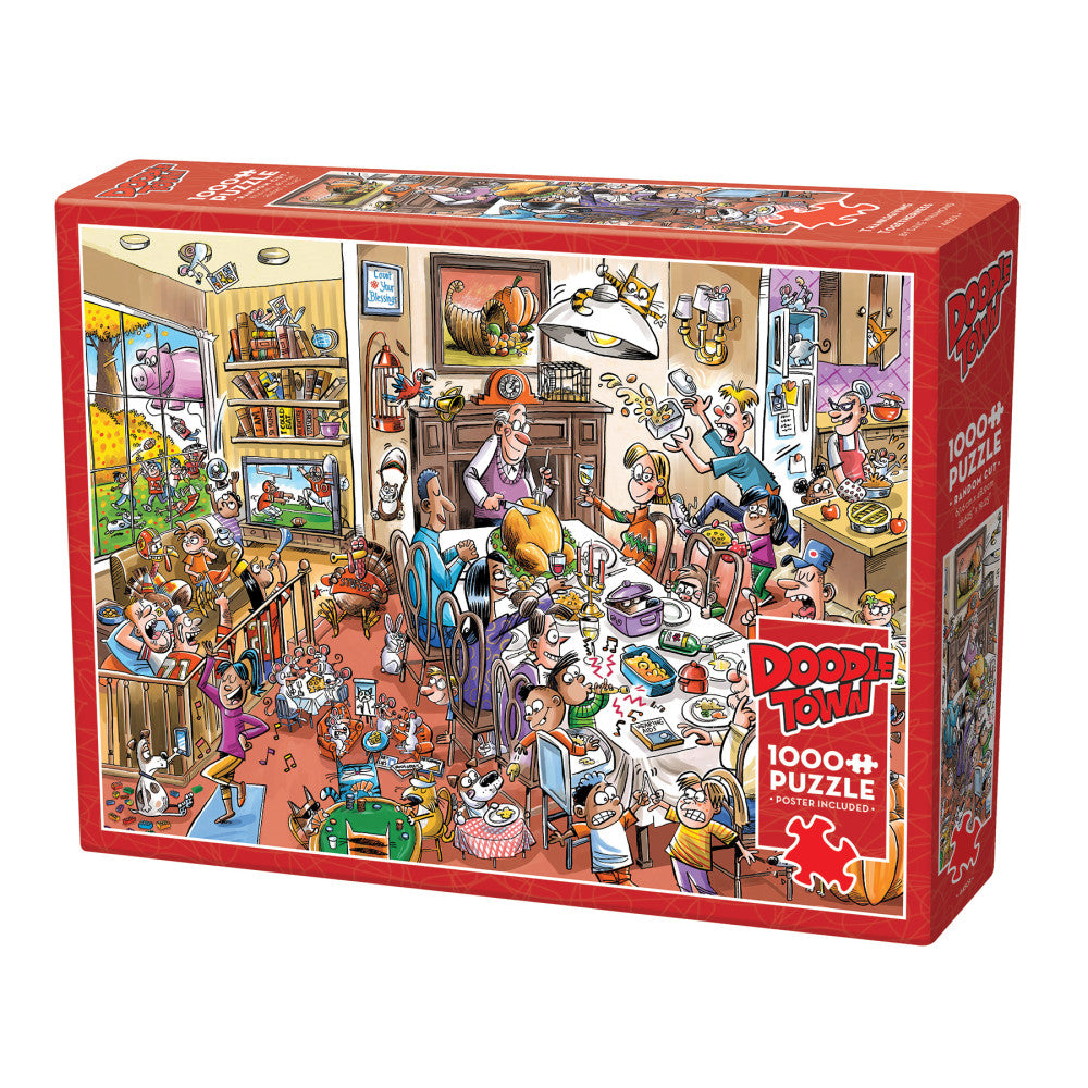 Cobble Hill DoodleTown: Thanksgiving Togetherness - 1000 Piece Puzzle - Reference Poster Included, High Quality Jigsaw