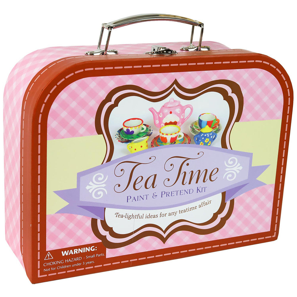 Suitcase: Tea Time Paint & Pretend - 17 Piece Mini Tea Set To Paint, Ages 8+