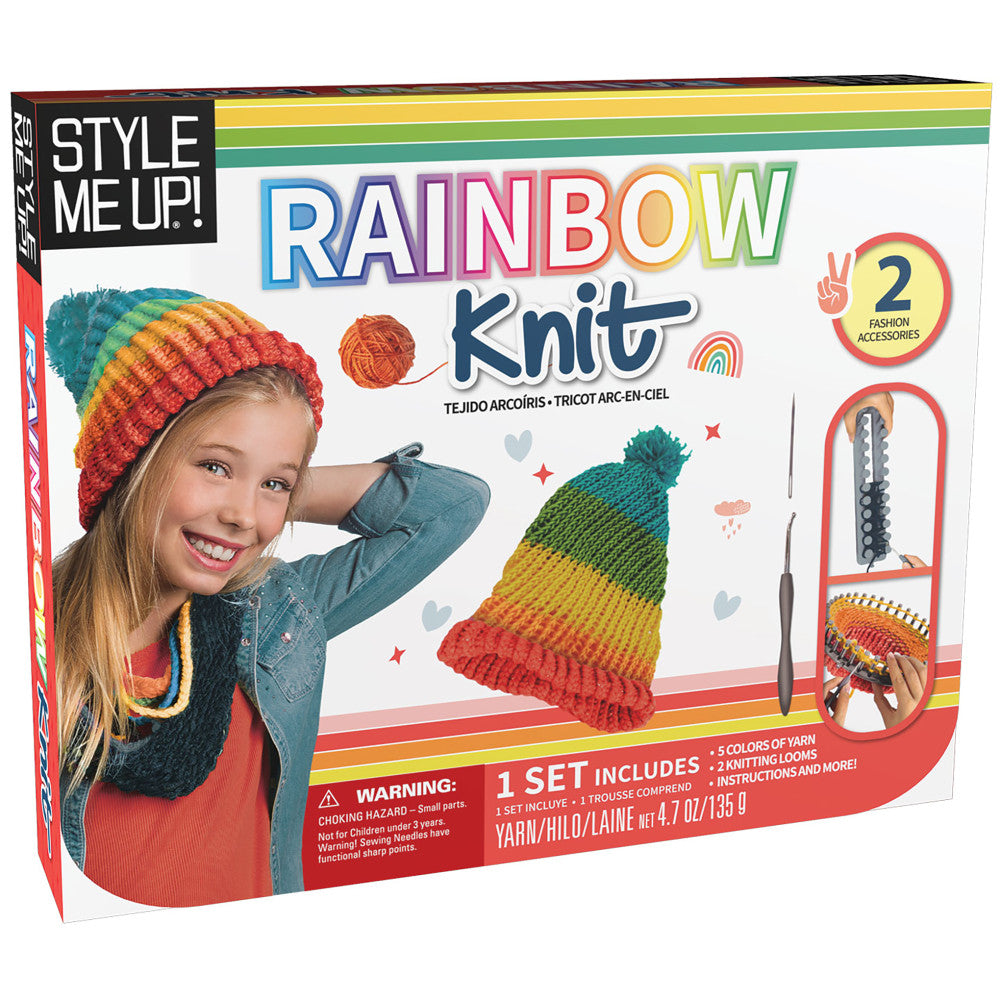 Style Me Up Rainbow Knitting Kit - Colorful Loom Knitting Set for Tweens