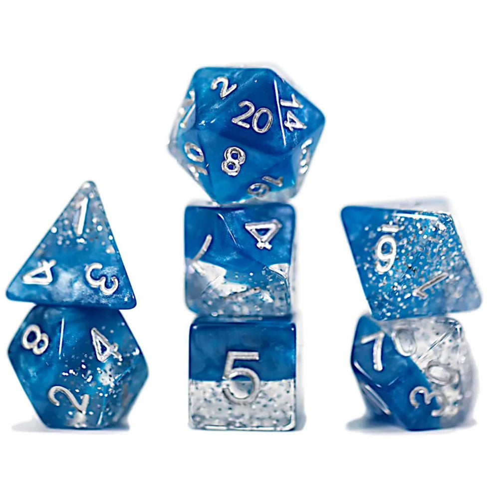 Halfsies Dice Glitter Edition: Blue 7-Piece Polyhedral Set