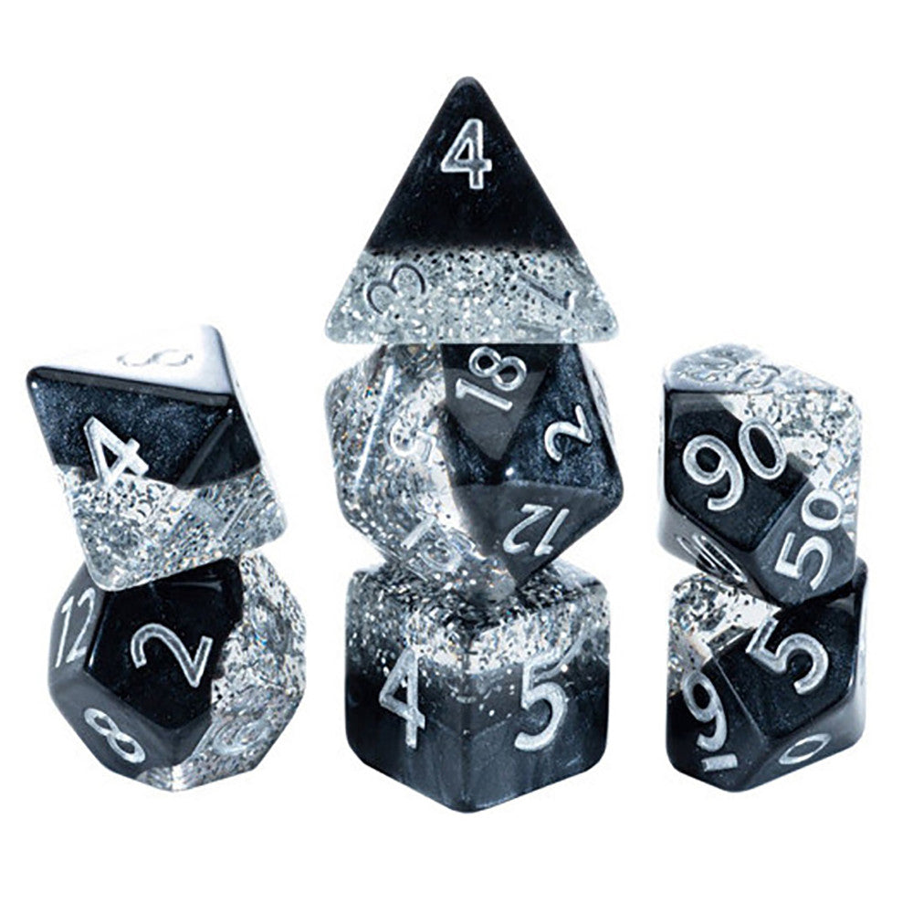 Gate Keeper Games Halfsies Dice: Sparkle Edition - Glitter Black Polyhedral Set