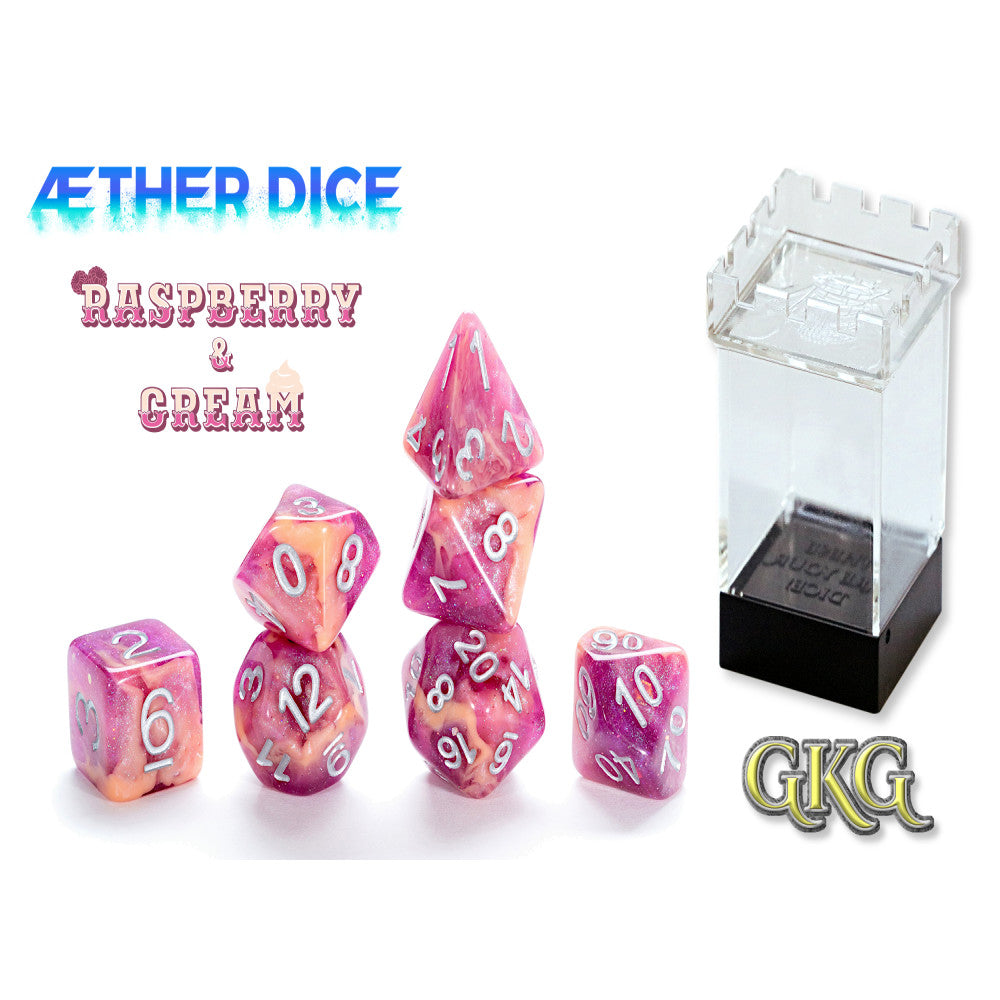 Gate Keeper Games Aether Dice Set - Raspberry & Cream Polyhedral Dice